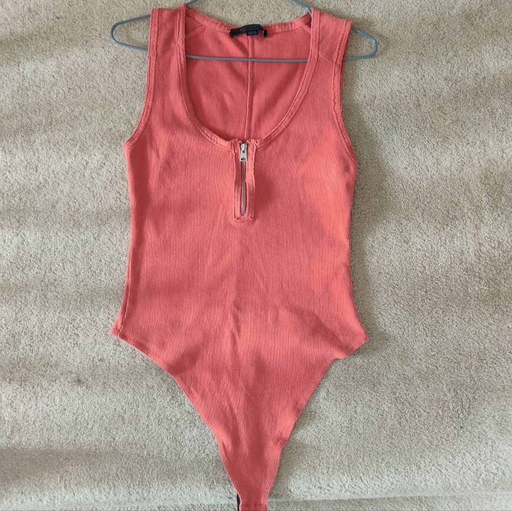 FREE with order*All Saints Ribbed Zipper Detail Body Suit (Coral) - Picture 4 of 5